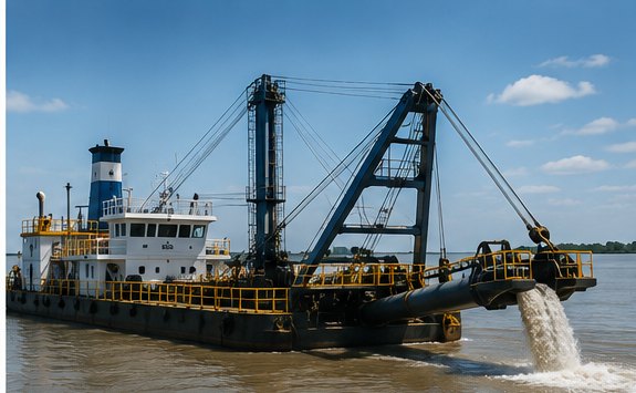 Draga extrayendo arena del banco del río Paraná-Guazú